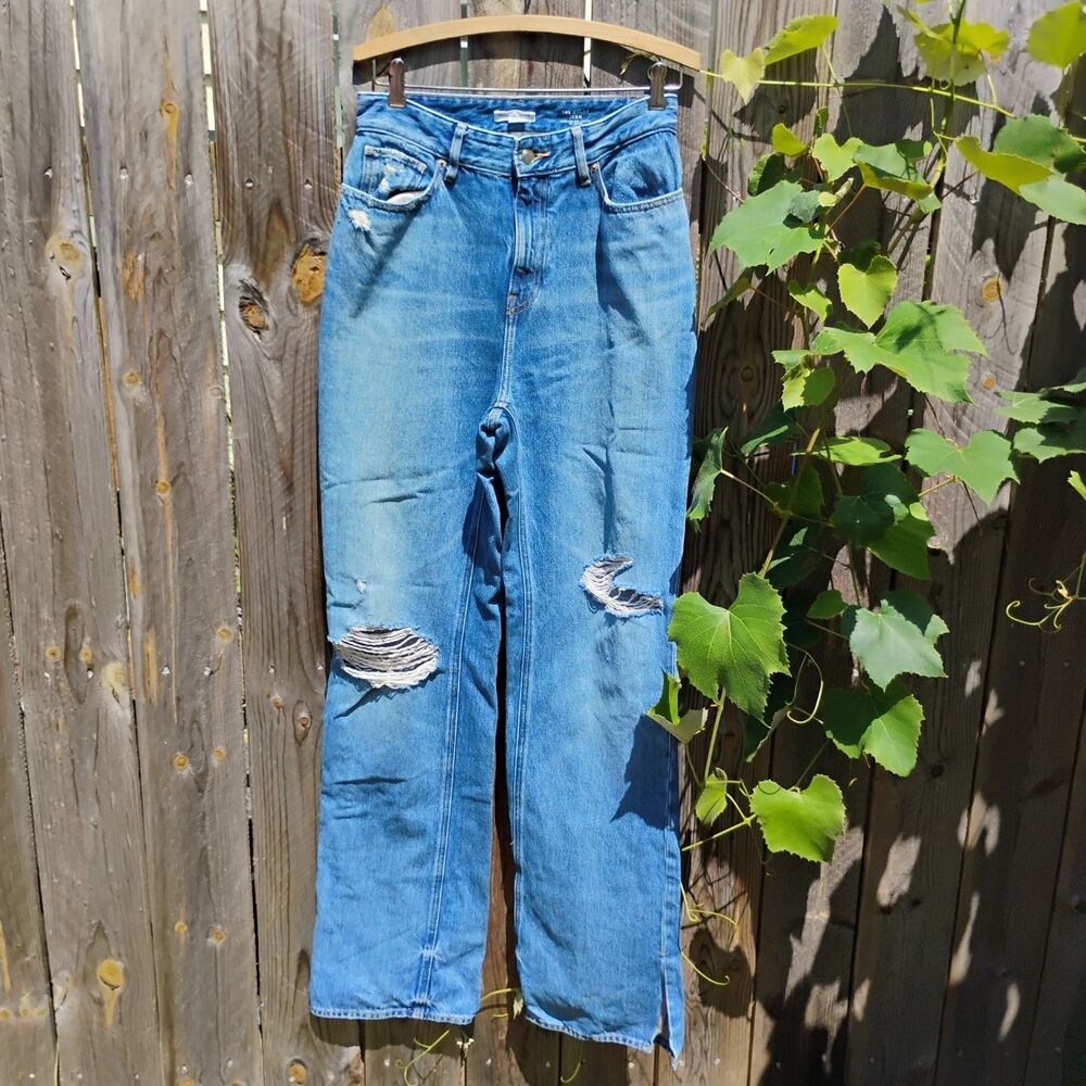 Good American The Khloe Jean Distressed High Rise Straight Slit Size 6/28 Tall